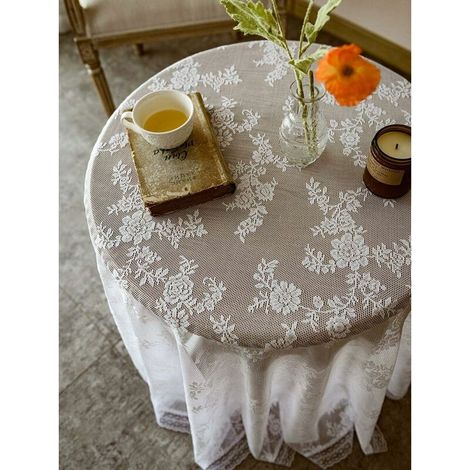 Rectangular Tablecloth Round Lace Tablecloth Small Round Table Tablecloth Nordic Retro White Tablecloth Dessert Table Cover-Retro Lace WhiteRound Tablecloth 140cm (1/4)