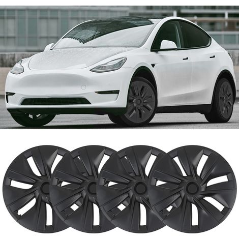(T04) (Video verfügbar) 4 mattschwarze Radkappen für 19-Zoll-Felgen des Tesla Model Y (2020–2023) (Originalmodell, ohne Aufdruck) – Übergröße und hohes Gewicht (1/5)