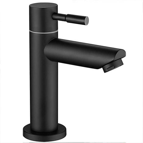 Robinet de lavabo à eau froide froide sur plan, en acier inoxydable 304, pour salle de bain, flexible d'arrivée d'eau de 60 cm, noir (1/5)