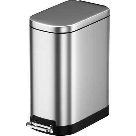 Poubelle en forme de D antitache à pédale, fermeture en douceur, pour salle de bain, chambre ou salon, forme fine pour espace étroit, 10 l, acier inoxydable brossé (1/2)