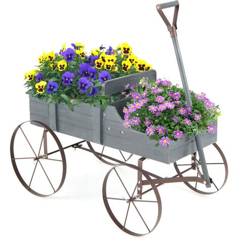Carrello portavasi decorativo 62 x 34 x 60 cm 2 scomparti robusti stile rustico legno grigio 200020910