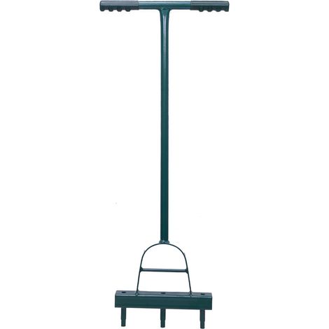 Monmobilierdesign – Scarificateur manuel à pics – Aérateur de pelouse 3 pics Ø 1 à 1,5 cm – Manche long 95 cm – Repose-pieds antidérapant
