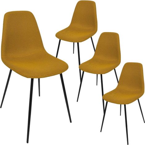 Lot de 4 chaises en tissu texturé maille 3D jaune - ELECTRON (1/5)