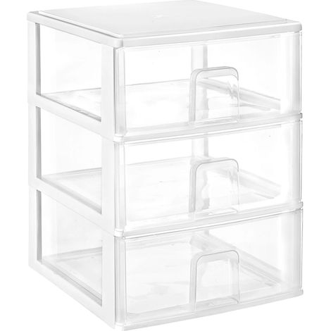 Unité de tiroirs, design empilable, organisation polyvalente, 3 Boîtes Blanches 38X37X47.3Cm, 4 Unités (1/2)