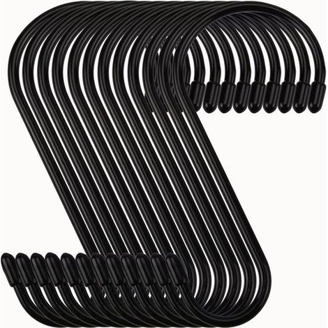 12 robusti ganci a S, ganci in metallo antiscivolo resistenti alla ruggine, per appendere piante, vestiti, vasi, tazze, asciugamani, attrezzi da giardino - Nero (1/5)