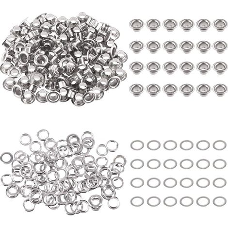 100 - Œillets Métal - Rondelles Acier - Réparation Toile Cuir Rideaux - Bricolage Chaussures Tentes - Argent - 4mm