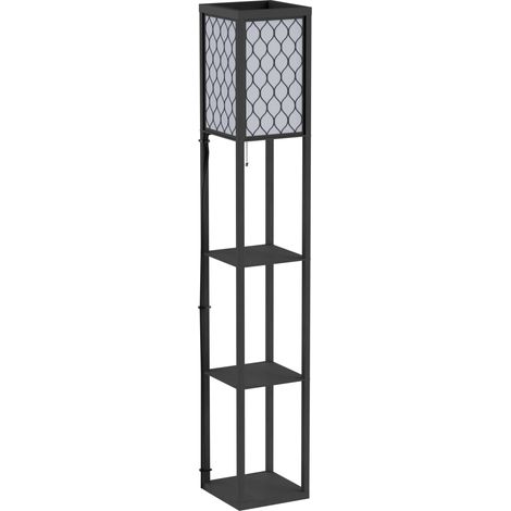 Lampada da Terra 2 in 1 Salvaspazio con 3 Ripiani, Lampada Moderna da Salotto, Soggiorno e Ufficio, Attacco E27, 26 x 26 x 160 cm, Nero Bianco
