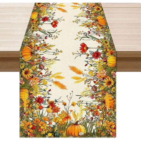 Chemin de table à motifs citrouille et feuille d'érable pour la cuisine, la salle à manger, les fêtes et la décoration de table basse - 30 x 180 cm (polyester) - Style 3