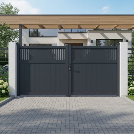 Portail battant aluminium anthracite 300x158 cm motorisable (1/5)