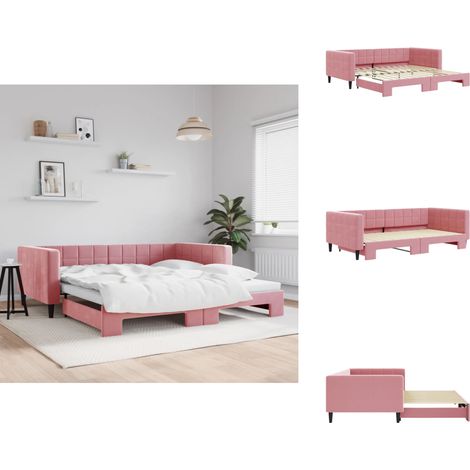 Tagesbett Ausziehbar Rosa 100x200 cm Samt - Ausziehbares Tagesbett - Ausziehbare Tagesbetten - Schlafbett - Gästebett (1/5)