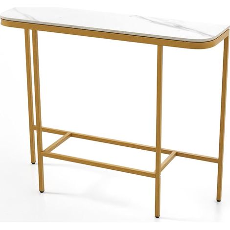 COSTWAY Tavolo Consolle, Tavolo Ingresso Moderno per Divano con Piano in Finto Marmo e Struttura Metallica, Mobile Versatile e Salvaspazio per Corridoio, Ingresso e Soggiorno (Bianco e Oro)