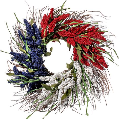 Guirlande Ronde Épis de Blé Rouge Blanc Bleu En Rotin et PVC Pour Décoration Porte Fenêtre Cheminée 45 cm (1/5)