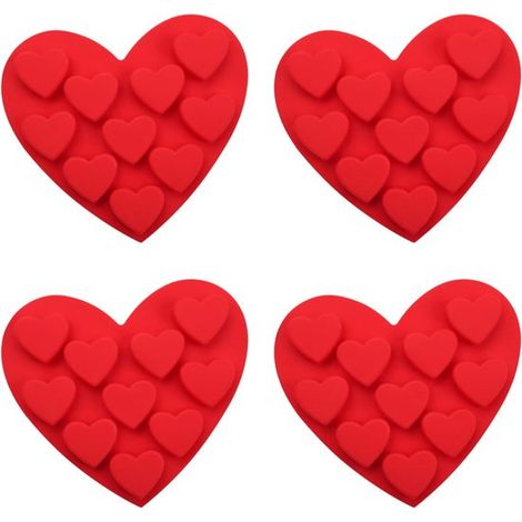 Set di 4 stampi in silicone a forma di cuore - stampo in silicone rosso per cioccolato