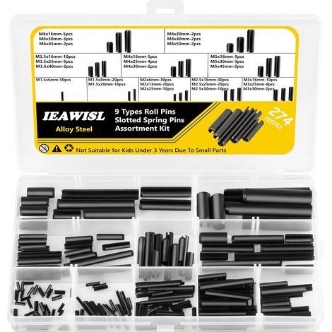 274 PCS Goupilles à Ressort, Acier 65Mn, 10 Tailles M1.5-M8 M1.5/2/2.5/3/3.5/4/5/6/8, Effet robuste et durable haute dureté, Forte résistance pour réparation auto, rénovation de maison (1/5)
