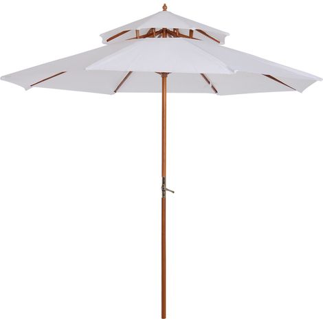 Outsunny – Parasol droit en bois 265 cm – Double toit en polyester 180g/m² – Résistant UV – 8 baleines en bambou – Manivelle pour ouverture