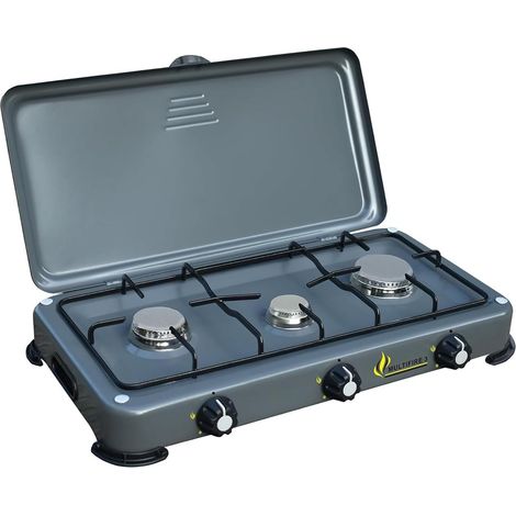 Project Multifire 3 Gold  Fornello a Gas/Metano 3 Fuochi - Struttura in Acciaio Smaltato, Griglia e Fuochi Removibili, Regolazione Fiamma, Potenza 5.1Kw Grigio