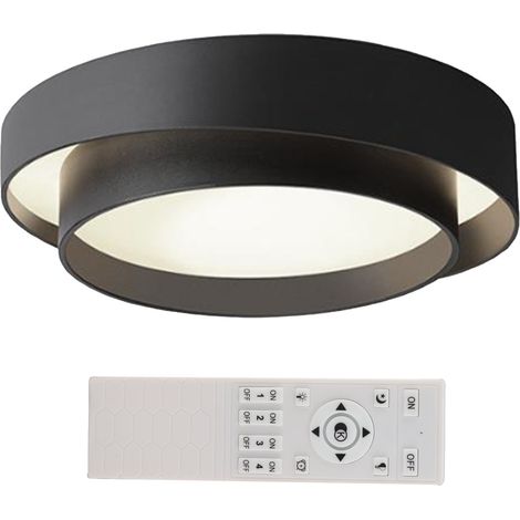 Ortviai Applique LED encastrée ronde 45 W, variateur continu, télécommande incluse, noir, 30 x 14 cm, pour chambre, salon, couloir (1/5)
