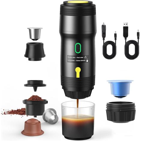 Machine à Cafe Portable,Cafetière Portable 3 en 1 Compatible avec les Capsules Espresso et Poudre de Café,Chauffage Rapide,USB et Voiture - Rechargeable,Pour Camping et Voiture,voyage (1/5)