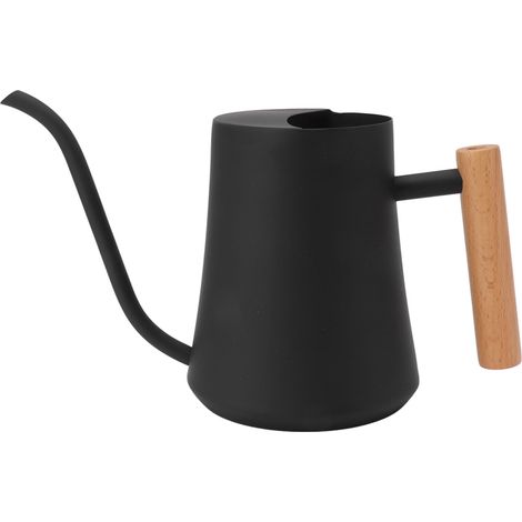 Arrosoir en acier inoxydable, petite plante rétro avec manche en bois pour intérieur et extérieur, 1000ML, noir