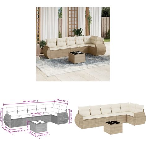 7-tlg. Garten-Sofagarnitur mit Kissen Beige Poly Rattan - Gartenmöbel Set - Gartensorte - Outdoor Möbel - Lounge Set - Rattan Gartenmöbel - Home & Living