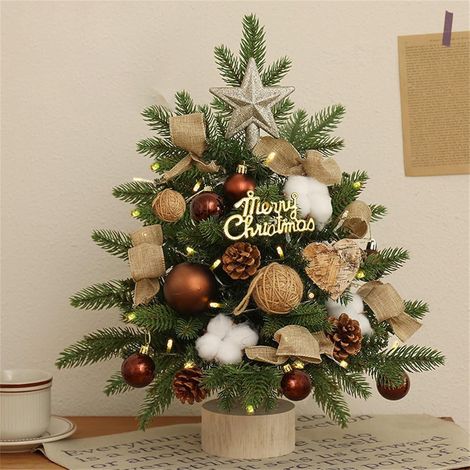 Mini árbol de Navidad artificial con guirnalda de luces LED para decoración navideña - Árbol de Navidad pequeño con luces - De mesa - Árbol de Navidad artificial pequeño (Café, 45 cm) (1/5)