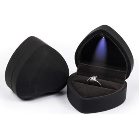 Boîte à bagues en forme de cœur avec LED - Supports en velours - Pour bagues de fiançailles et boucles d'oreilles - 1 pièce - Rouge (1/5)