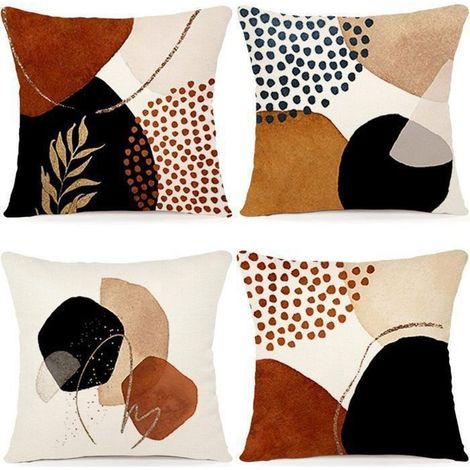 Lot de 4 Housse Coussin en Lin Coussin de Canapé Moderne Boho Motif Abstrait pour Chambre Extérieur Housse Oreiller 45x45cm (1/5)