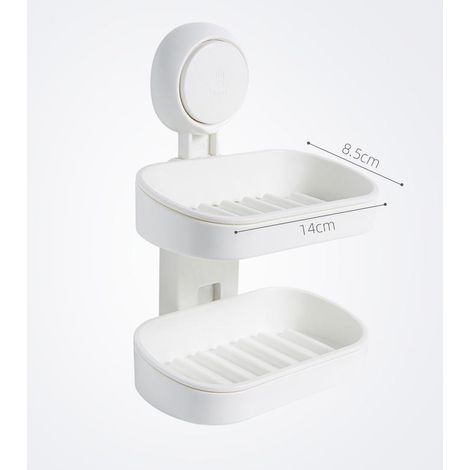 Porte-savon double couche avec ventouse porte-savon ventouse, porte-savon douche, porte-savon douche, porte-éponge solide pour douche, baignoire, baignoire et évier de cuisine, pas de perçage, amovibl (1/4)