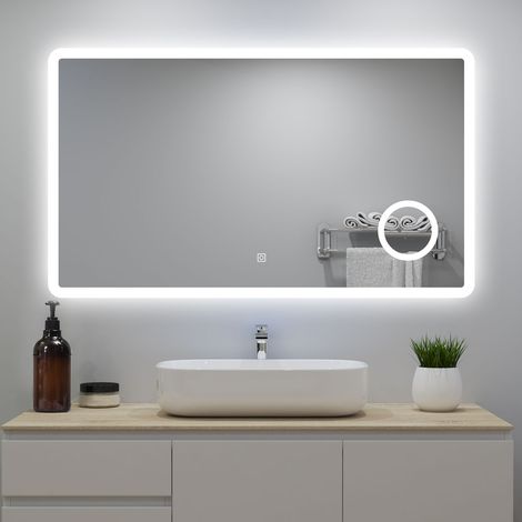 Océan miroir lumineux 140x80cm avec Anti-buée + 3 Couleurs + Dimmable + grossissant 3x, Mural Miroir salle de bain (1/5)