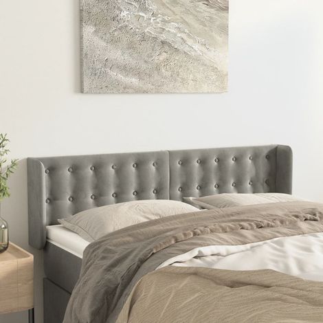 Tête de lit avec oreilles Style Classique Armoire de lit - Gris clair 147x16x78/88 cm Velours BV773584 - BonneVie (1/5)