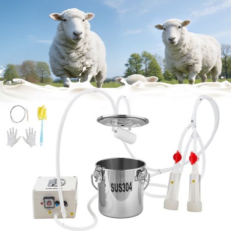 Machine à Traire Chèvre Seau 3 L Trayeuse de Mouton en Acier Inoxydable Kit de Traite Brebis Électrique Portable, avec Batterie Rechargeable 5200 mAh, 2 Gobelets Trayeurs, à Pulsation à Vide (1/5)