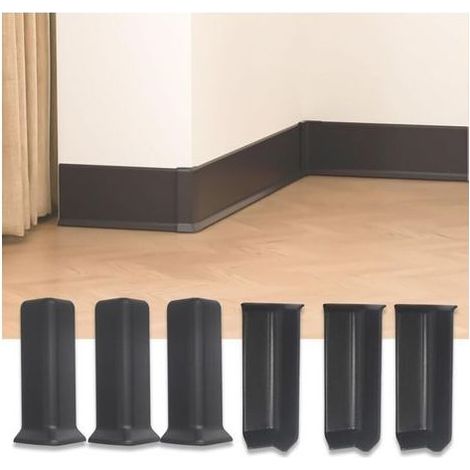 Blocs d'angle pour plinthes, 10 cm de hauteur, auto-adhésifs, comprenant 3 équerres d'angle intérieures et 3 équerres d'angle extérieures,noir. (1/5)