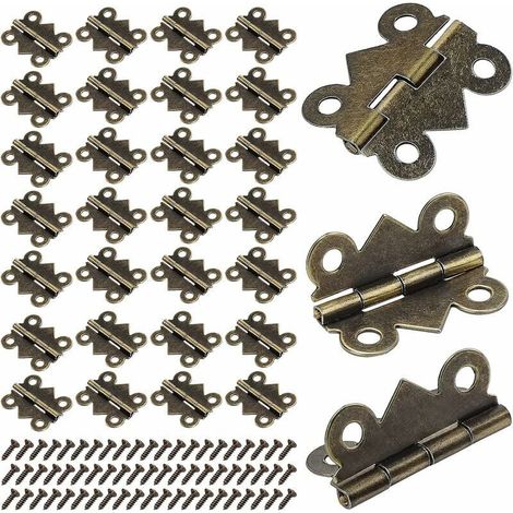 Charnière Papillon Antique Bronze 25x20mm, Petite Fiche Pliante pour Meuble Armoire Porte Tiroir Placard, Lot de 50 Pièces avec 200 Vis, Quincaillerie Rétro pour Menuiserie (1/5)