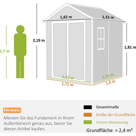 Gartenschuppen, Geräteschuppen mit Boden, verschließbare Türen, Lüftungsöffnungen, Fenster, Holzoptik, Kunststoff, Grau (1/5)