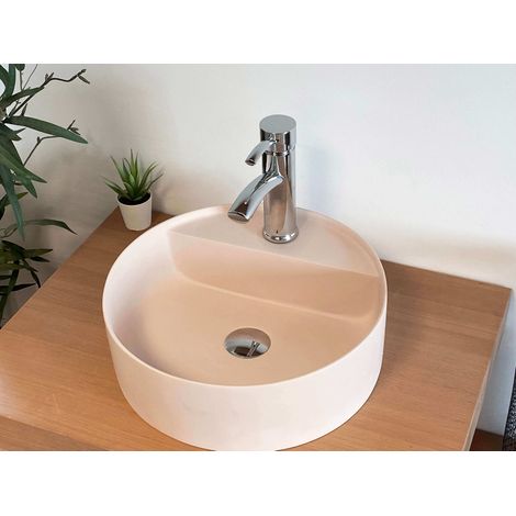 Lavabo semiencastrado - 42,5 cm - Solid Surface - Beige Rosado - Aurélie (1/3)