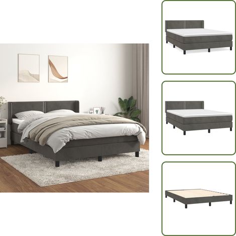 Boxspringbett mit Matratze Dunkelgrau 140x190 cm Samt - Samtbett - Boxspringbett - Doppelbett - Bettauflage - Matratze (1/5)