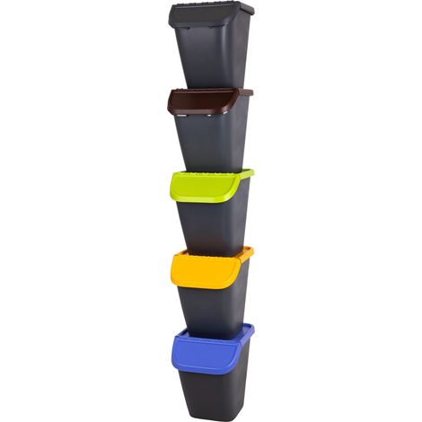 un ensemble de 5 poubelles pour le tri sélectif : plastique, verre, papier, déchets mélangés, déchets organiques, universel, anthracite 29,5 x 39 x 36 cm (L x l x H) (1/5)