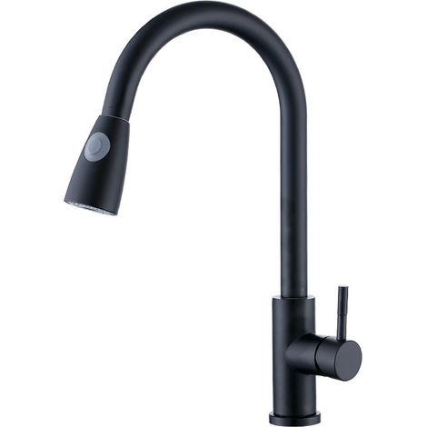 Mitigeur de cuisine moderne avec bec haut et douchette - mitigeur monocommande - robinet en acier inoxydable - noir (1/5)