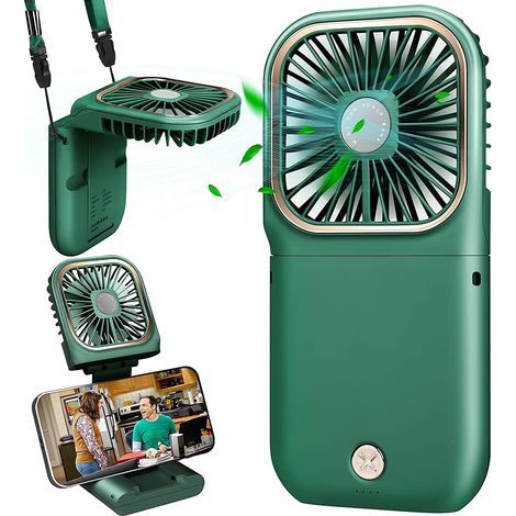 Mini ventilatore a sospensione USB silenzioso, ricaricabile tramite USB, 3 velocità, pieghevole e portatile per casa, ufficio e viaggi (verde) (1/5)