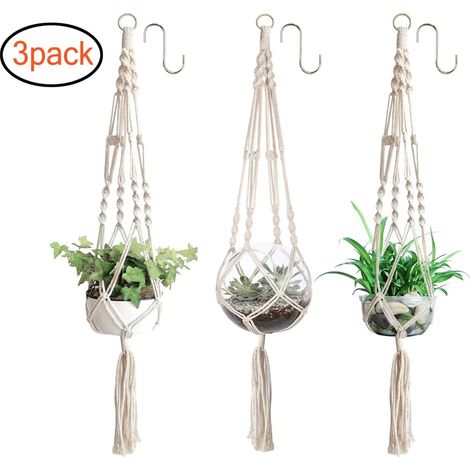 3 Pièces Suspensions pour Plantes en Macramé, Pot de Fleur Suspendu Bohème avec Corde en Coton pour Décoration de Plafond, Balcon et Mur Intérieur et Extérieur (1/5)