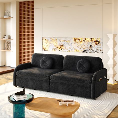 Sofá cama 3 plazas 206 cm chenilla negro con almacenaje lateral 3 en 1 - CHICFURN (1/5)