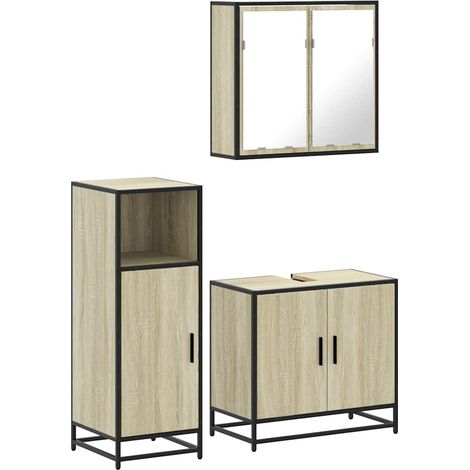 Maison Exclusive - 3-tlg. Badmöbel-Set Sonoma-Eiche Holzwerkstoff
