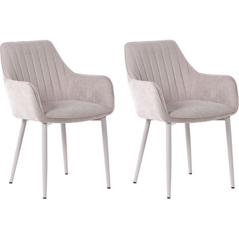 Set of 2 Dining Chairs Beige Fabric Armrests Metal Legs Retro Glam WELLSTON (1/5)