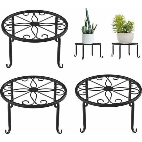 BoloShine Blumenhocker-Pflanzenständer, 3-teiliges Set aus schwarzem Metall mit rundem, schmiedeeisernem Pflanztopfsockel für drinnen, Balkon, Garten und draußen (1/5)