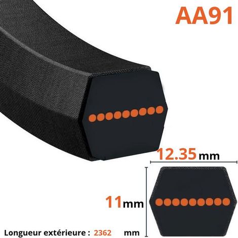 Courroie lisse hexagonale AA91, tracteur tondeuse MTD, Alko