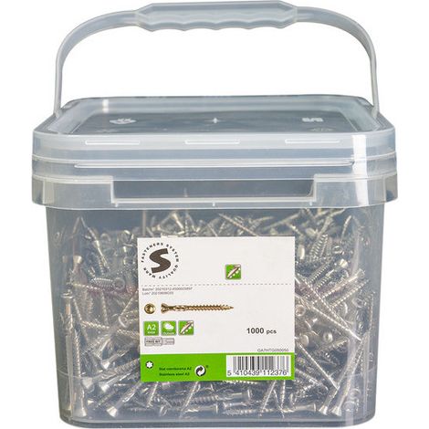 Seau de 1000 Vis terrasse 5X50 Inox A2 Tête fraisée TORX T25 Inox A2-1 pièce (1/3)