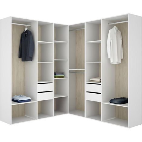 Guardaroba Grande Yancy, Armadio Camera da Letto Modulabile, 13 Ripiani, Appendiabiti, 186x205h cm Bianco