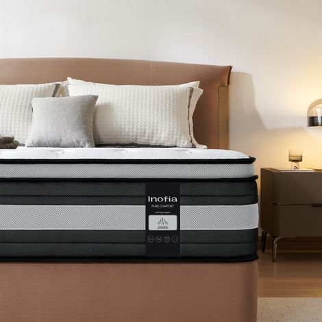 Inofia NidFrais Matelas 180x200 cm Hauteur 28 cm matelas à ressorts ensachés individuels en coton biologique, 7 zones ergonomiques, certifié Oeko-Tex