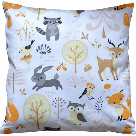 Federa per cuscino per bambini in cotone, fantasia animali del bosco, stile scandinavo, 40x40 cm