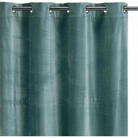 VIVARAISE - Rideau uni Elise en velours coton 100% - Vert de gris - 140 x 280 cm